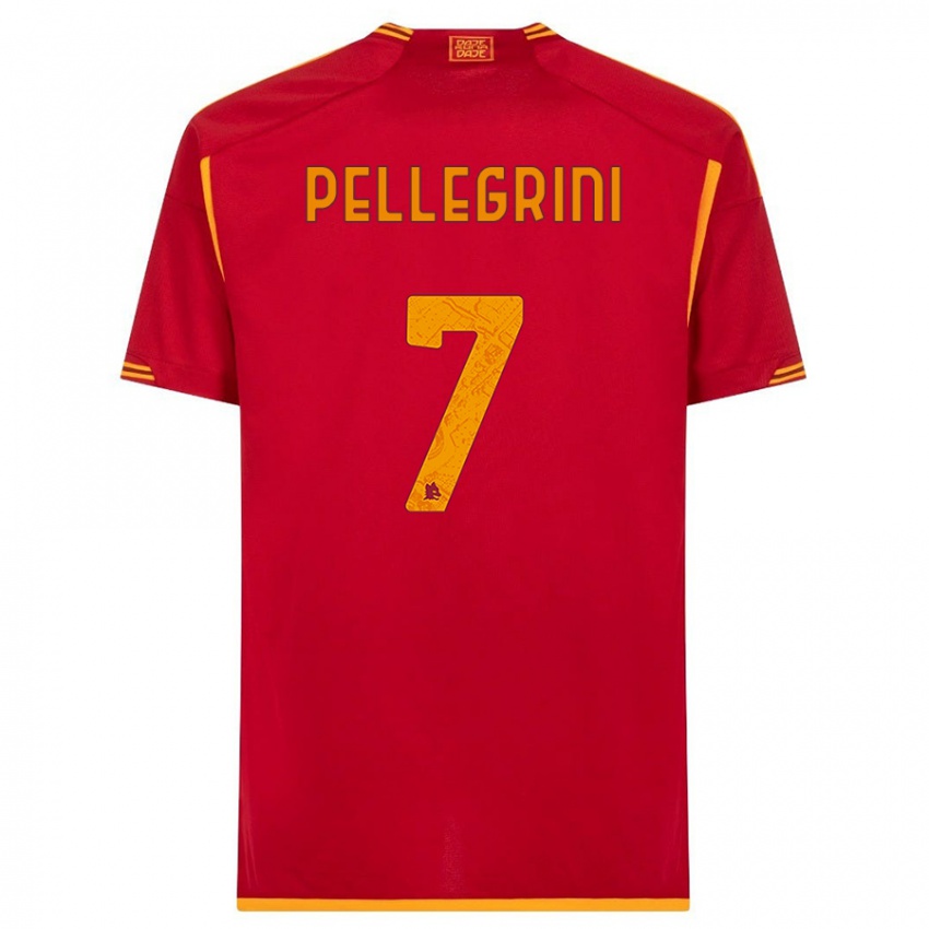 Hombre Camiseta Lorenzo Pellegrini #7 Rojo 1ª Equipación 2023/24 La Camisa