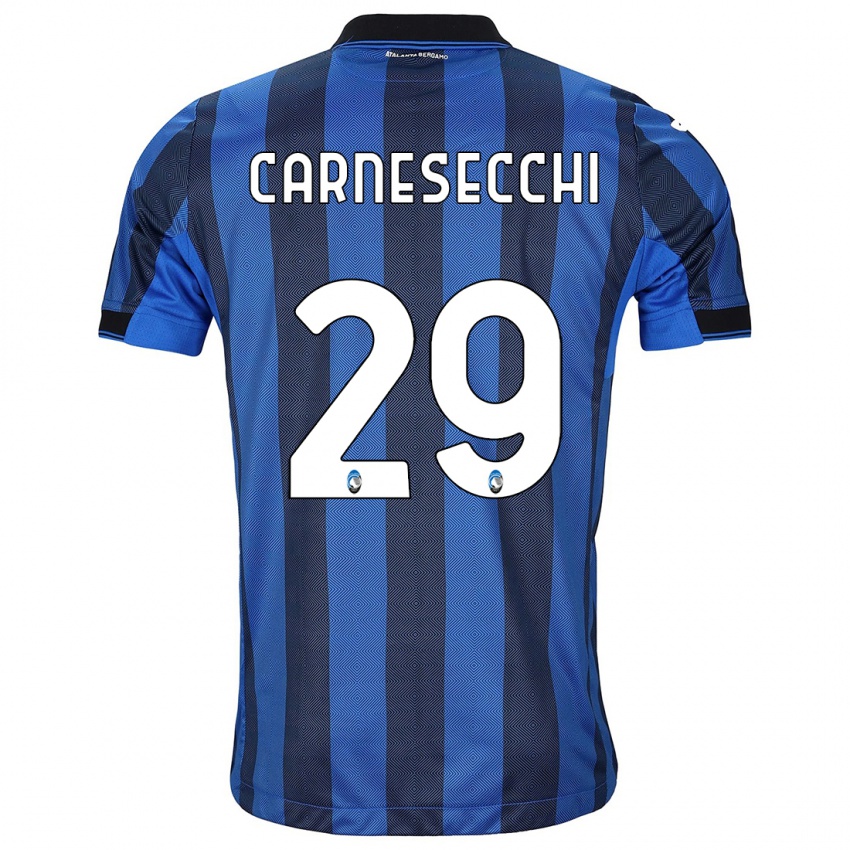 Hombre Camiseta Marco Carnesecchi #29 Azul Negro 1ª Equipación 2023/24 La Camisa