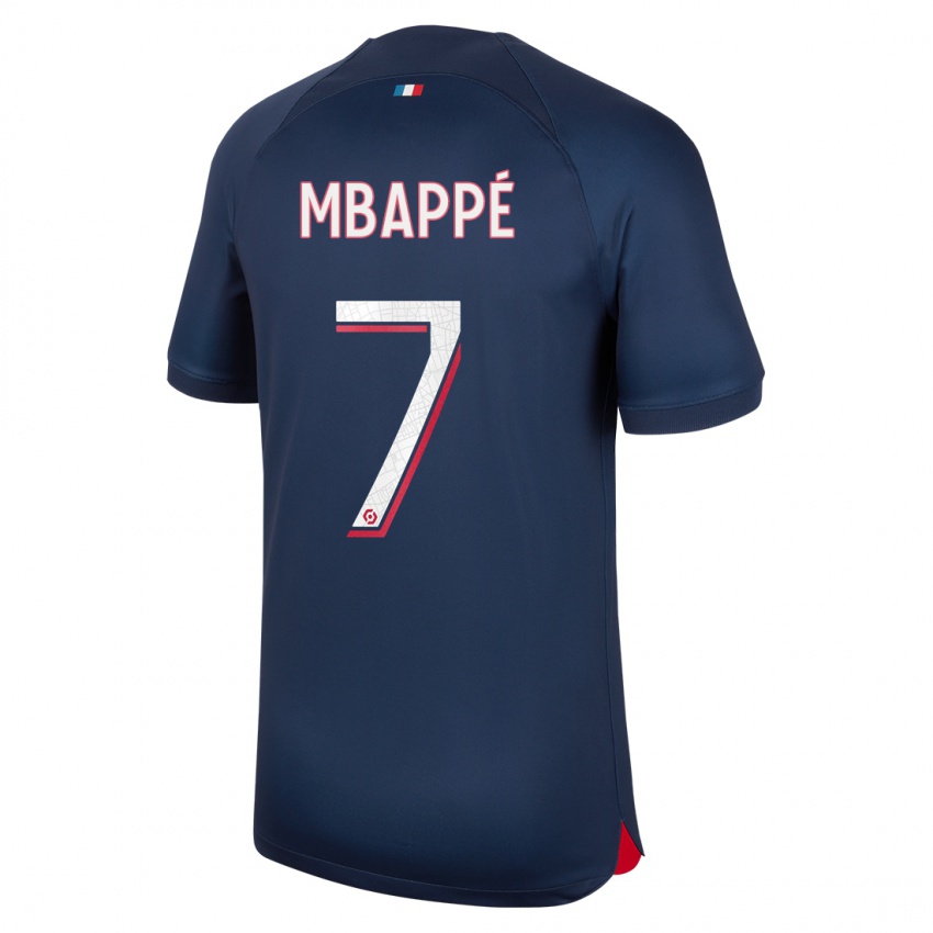 Hombre Camiseta Kylian Mbappe #7 Azul Rojo 1ª Equipación 2023/24 La Camisa