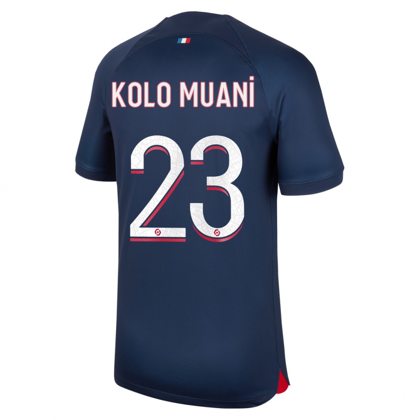 Hombre Camiseta Randal Kolo Muani #23 Azul Rojo 1ª Equipación 2023/24 La Camisa