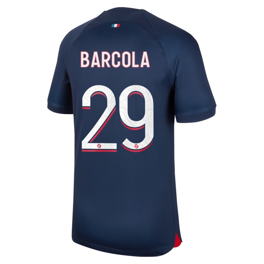Hombre Camiseta Bradley Barcola #29 Azul Rojo 1ª Equipación 2023/24 La Camisa