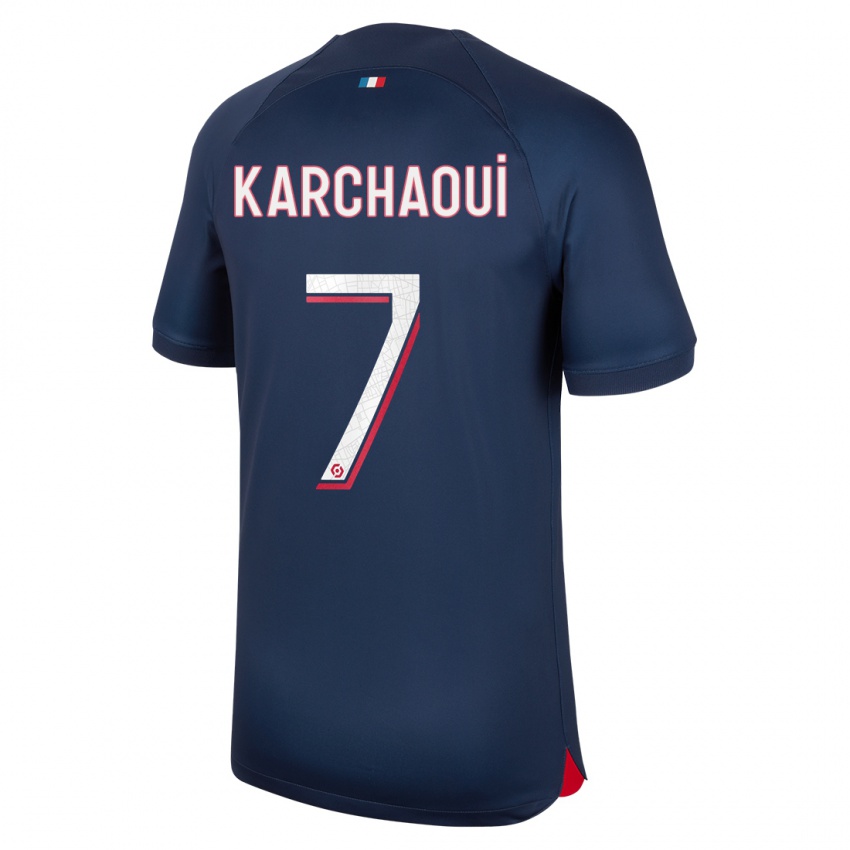 Hombre Camiseta Sakina Karchaoui #7 Azul Rojo 1ª Equipación 2023/24 La Camisa