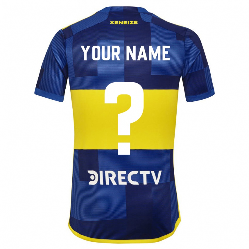 Hombre Camiseta Su Nombre #0 Azul Oscuro Amarillo 1ª Equipación 2023/24 La Camisa