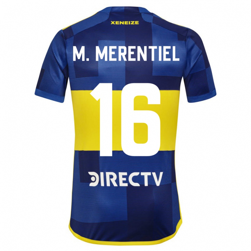 Hombre Camiseta Miguel Merentiel #16 Azul Oscuro Amarillo 1ª Equipación 2023/24 La Camisa