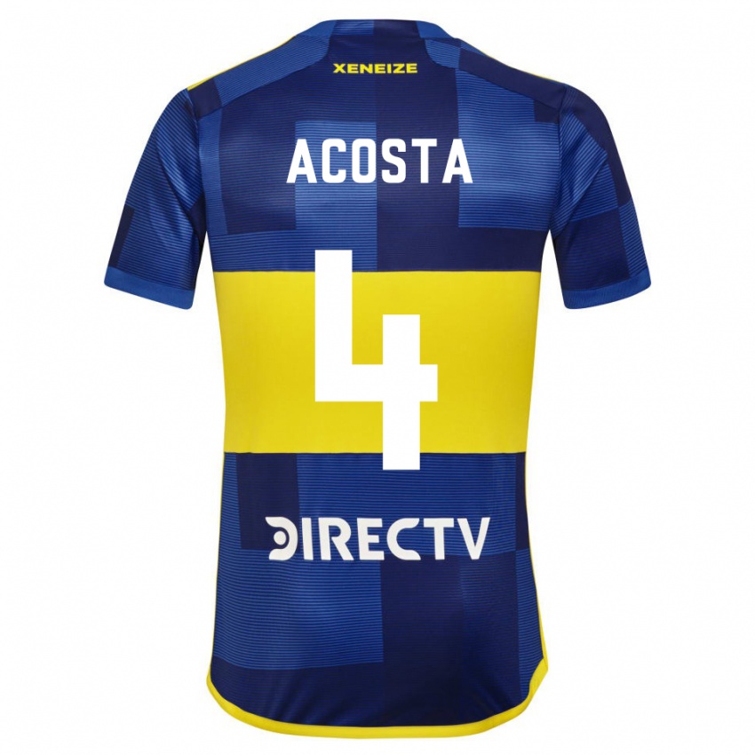 Hombre Camiseta Natan Acosta #4 Azul Oscuro Amarillo 1ª Equipación 2023/24 La Camisa
