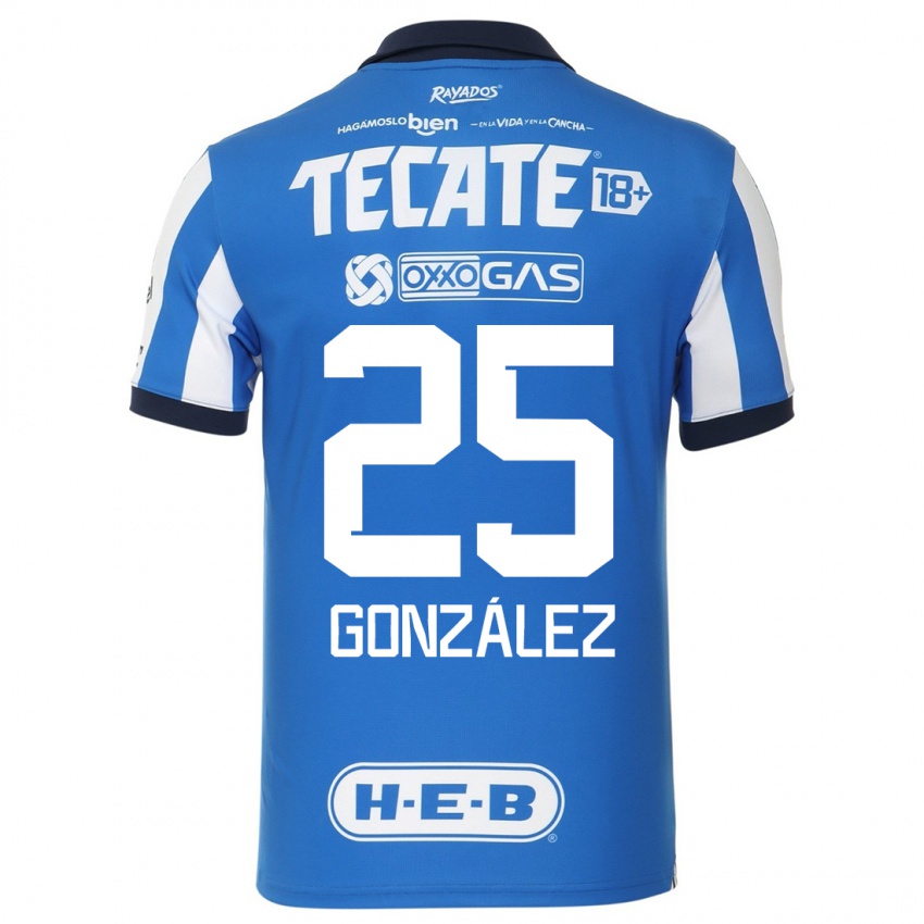 Hombre Camiseta Jonathan González #25 Azul Blanco 1ª Equipación 2023/24 La Camisa