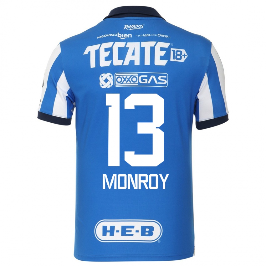 Hombre Camiseta Paola Monroy #13 Azul Blanco 1ª Equipación 2023/24 La Camisa