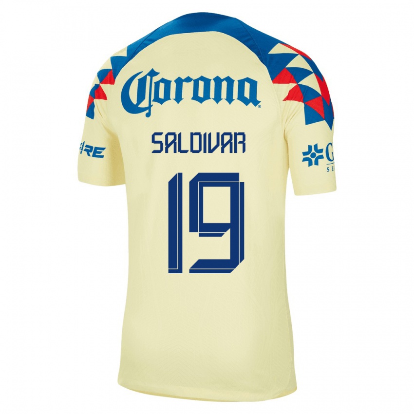 Hombre Camiseta Montserrat Saldivar #19 Amarillo 1ª Equipación 2023/24 La Camisa