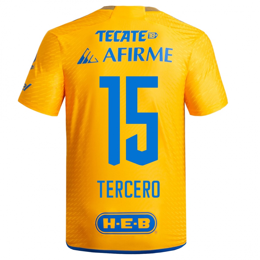 Hombre Camiseta Eduardo Tercero #15 Amarillo 1ª Equipación 2023/24 La Camisa