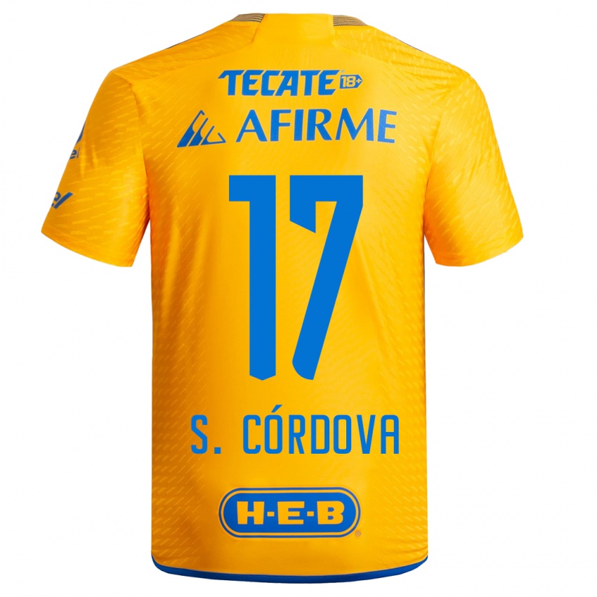 Hombre Camiseta Sebastian Cordova #17 Amarillo 1ª Equipación 2023/24 La Camisa
