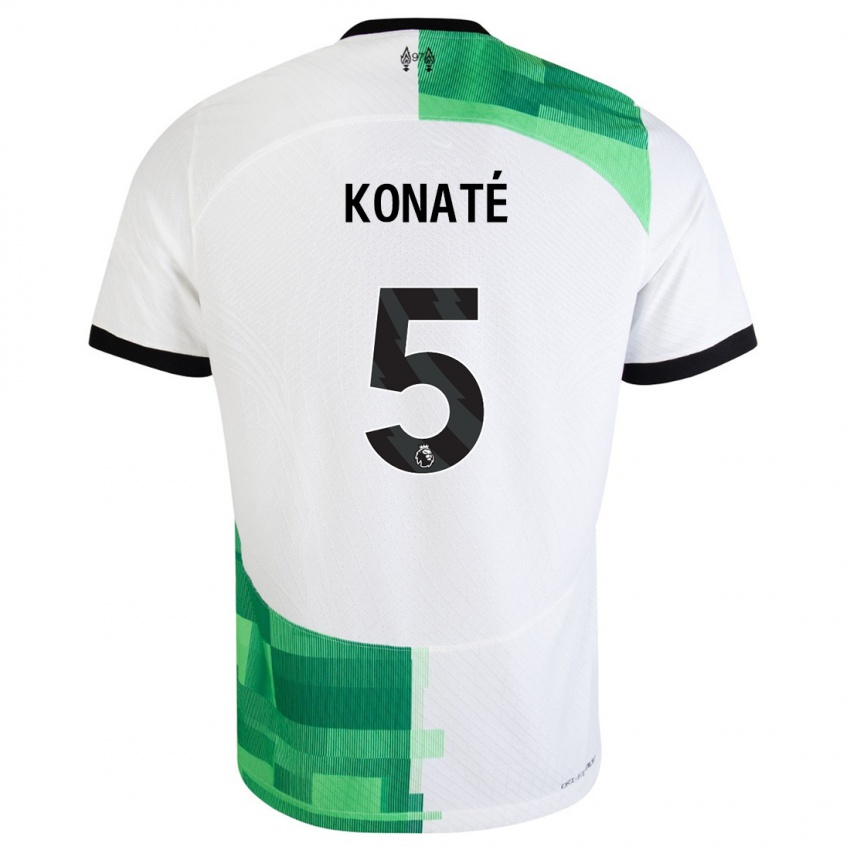 Hombre Camiseta Ibrahima Konate #5 Blanco Verde 2ª Equipación 2023/24 La Camisa