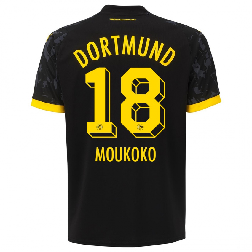 Hombre Camiseta Youssoufa Moukoko #18 Negro 2ª Equipación 2023/24 La Camisa