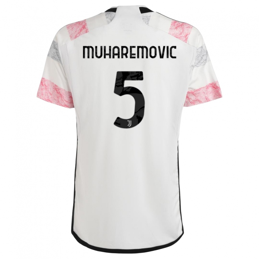 Hombre Camiseta Tarik Muharemovic #5 Blanco Rosa 2ª Equipación 2023/24 La Camisa