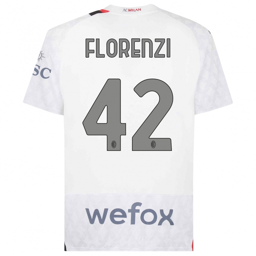 Hombre Camiseta Alessandro Florenzi #42 Blanco 2ª Equipación 2023/24 La Camisa