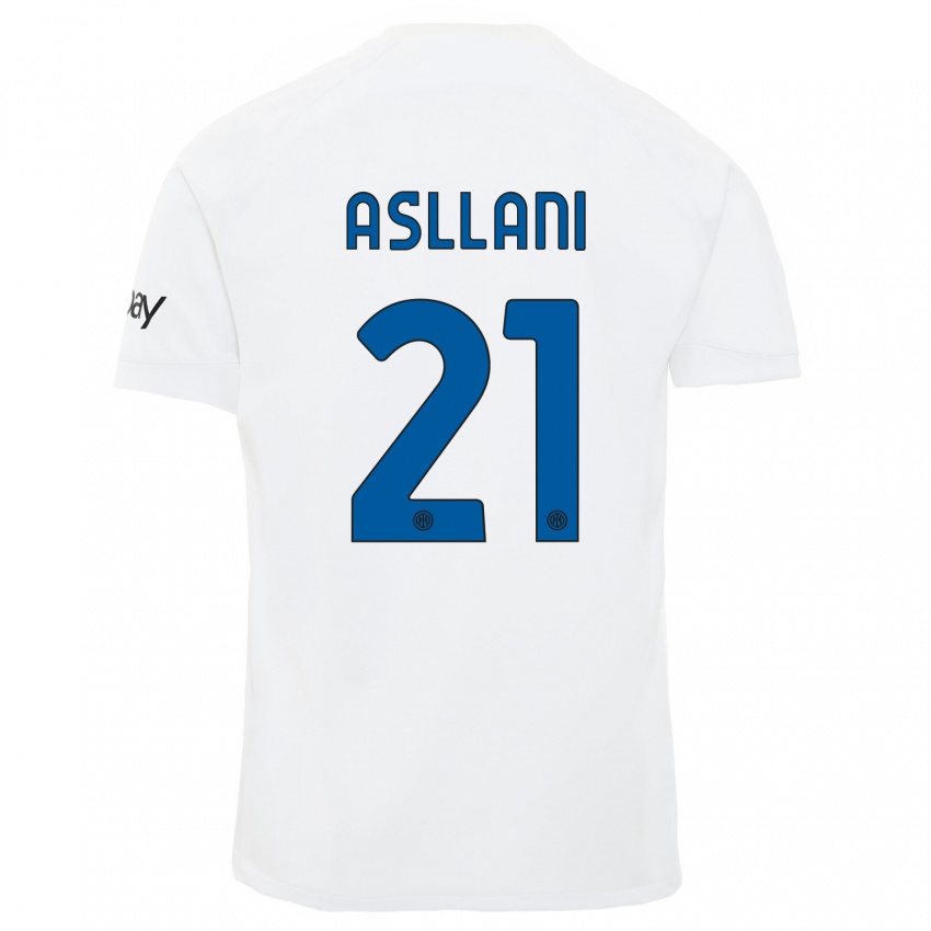 Hombre Camiseta Kristjan Asllani #21 Blanco 2ª Equipación 2023/24 La Camisa