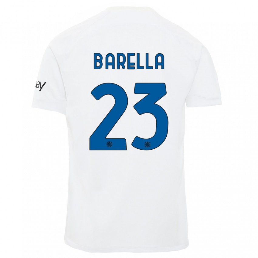 Hombre Camiseta Nicolo Barella #23 Blanco 2ª Equipación 2023/24 La Camisa