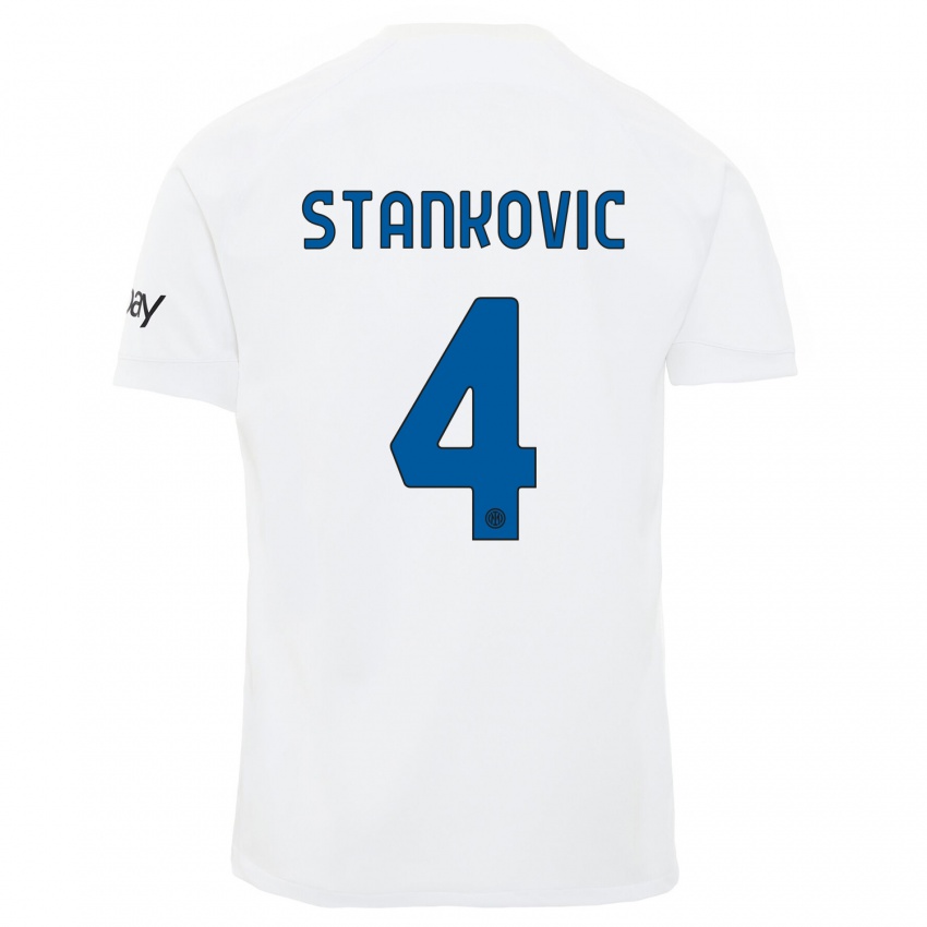 Hombre Camiseta Aleksandar Stankovic #4 Blanco 2ª Equipación 2023/24 La Camisa