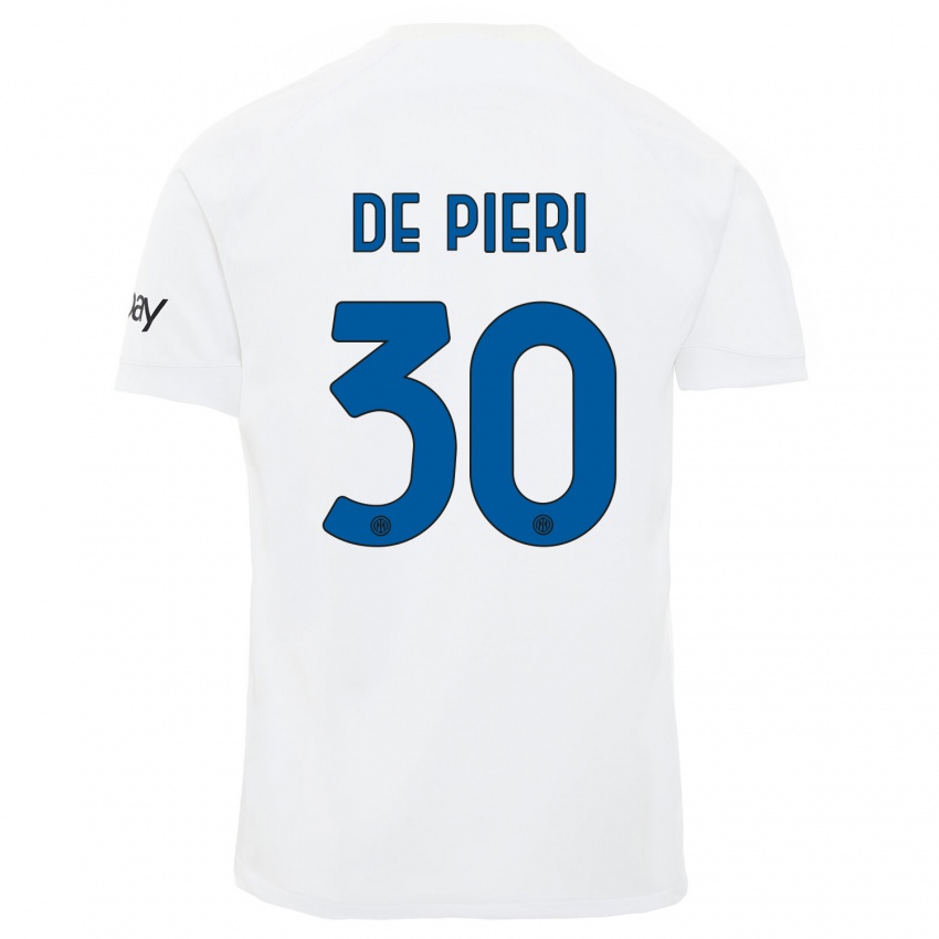 Hombre Camiseta Giacomo De Pieri #30 Blanco 2ª Equipación 2023/24 La Camisa
