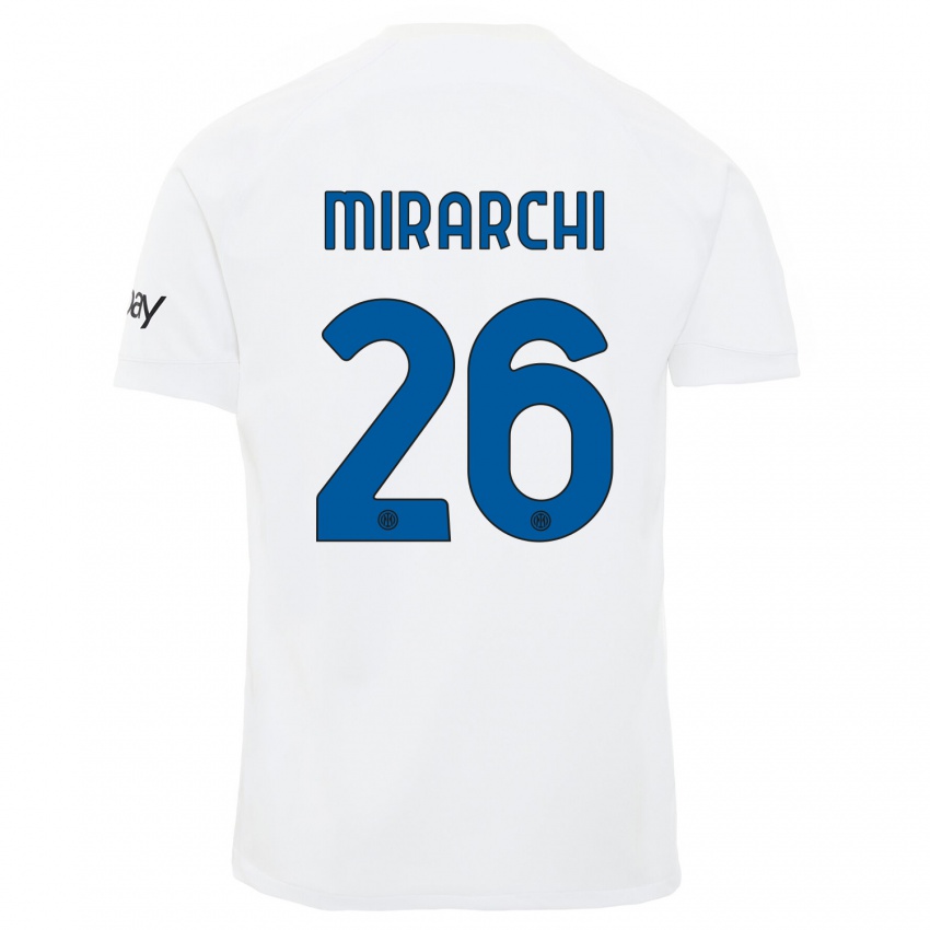 Hombre Camiseta Mattia Mirarchi #26 Blanco 2ª Equipación 2023/24 La Camisa