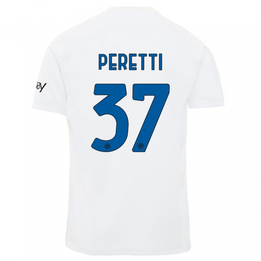 Hombre Camiseta Lorenzo Peretti #37 Blanco 2ª Equipación 2023/24 La Camisa