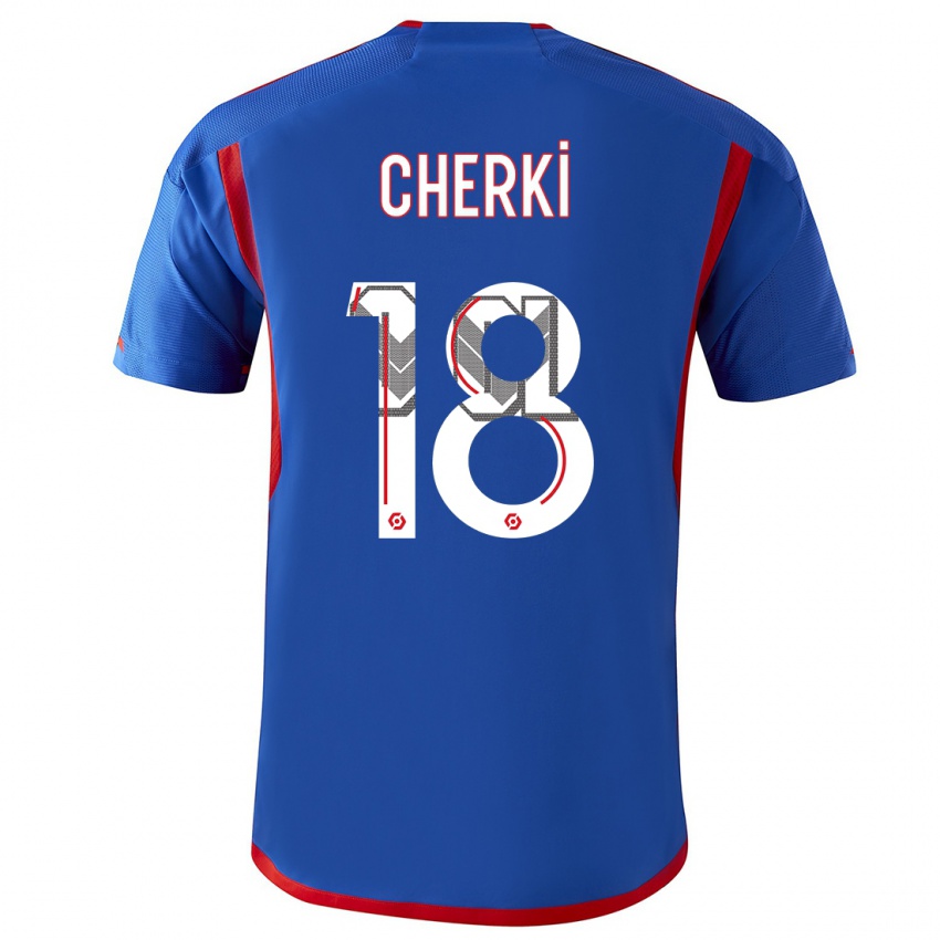 Hombre Camiseta Rayan Cherki #18 Azul Rojo 2ª Equipación 2023/24 La Camisa