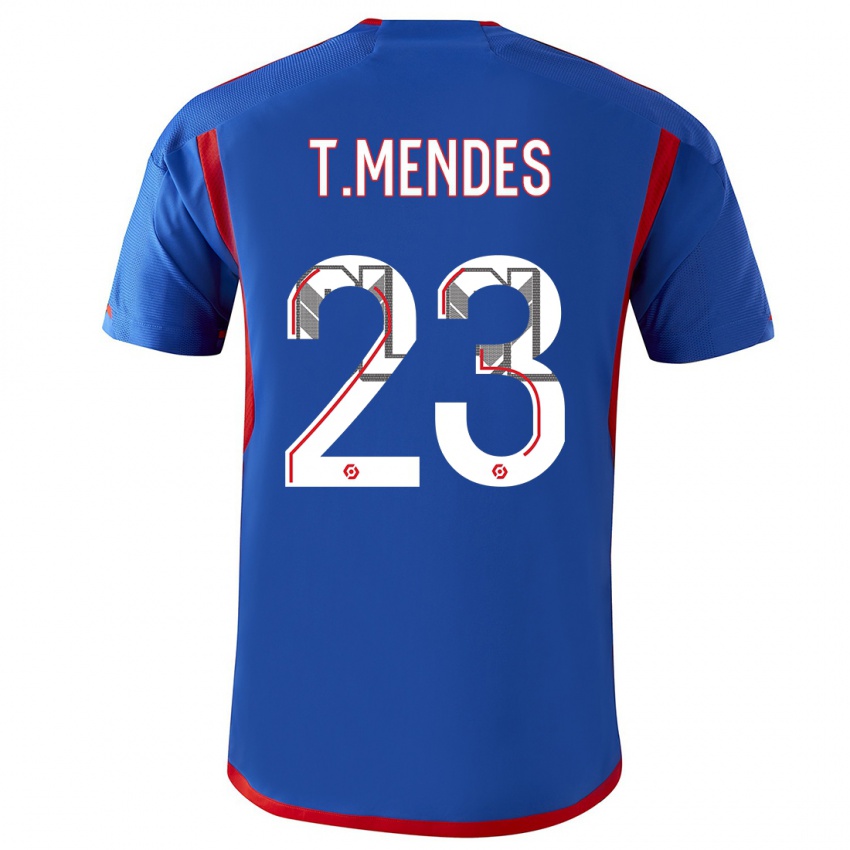 Hombre Camiseta Thiago Mendes #23 Azul Rojo 2ª Equipación 2023/24 La Camisa