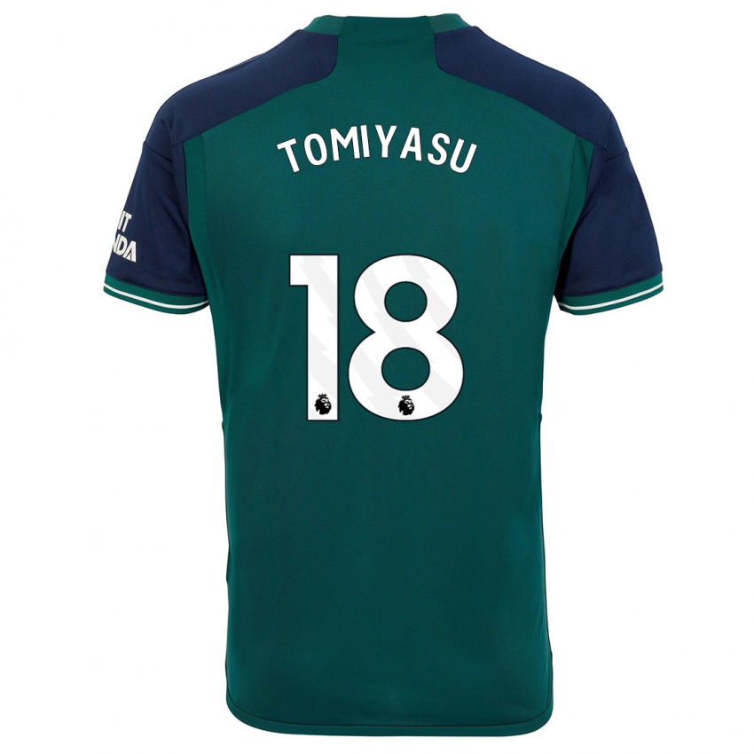 Hombre Camiseta Takehiro Tomiyasu #18 Verde Equipación Tercera 2023/24 La Camisa