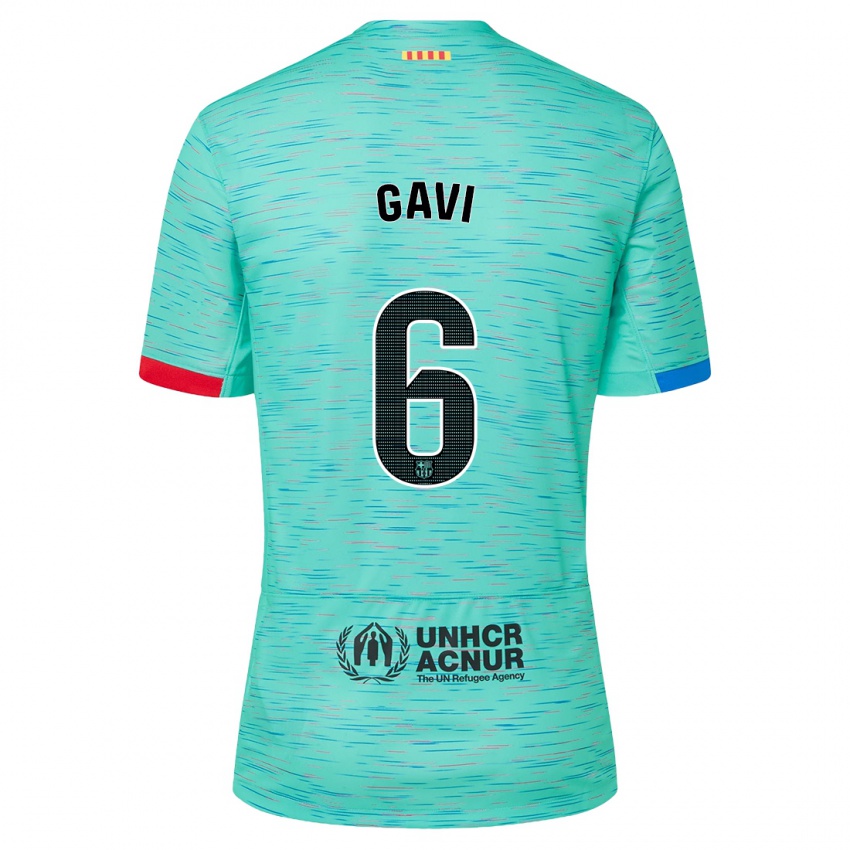 Hombre Camiseta Gavi #6 Aguamarina Clara Equipación Tercera 2023/24 La Camisa