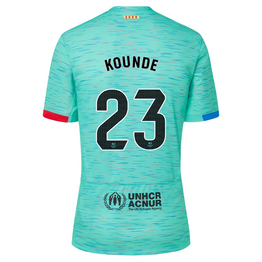 Hombre Camiseta Jules Kounde #23 Aguamarina Clara Equipación Tercera 2023/24 La Camisa