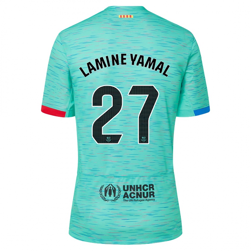 Hombre Camiseta Lamine Yamal #27 Aguamarina Clara Equipación Tercera 2023/24 La Camisa