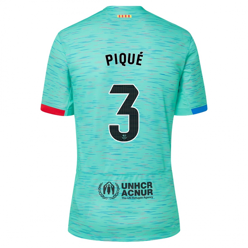 Hombre Camiseta Gerard Pique #3 Aguamarina Clara Equipación Tercera 2023/24 La Camisa