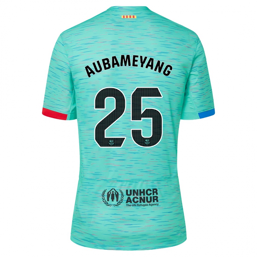 Hombre Camiseta Pierre Emerick Aubameyang #25 Aguamarina Clara Equipación Tercera 2023/24 La Camisa