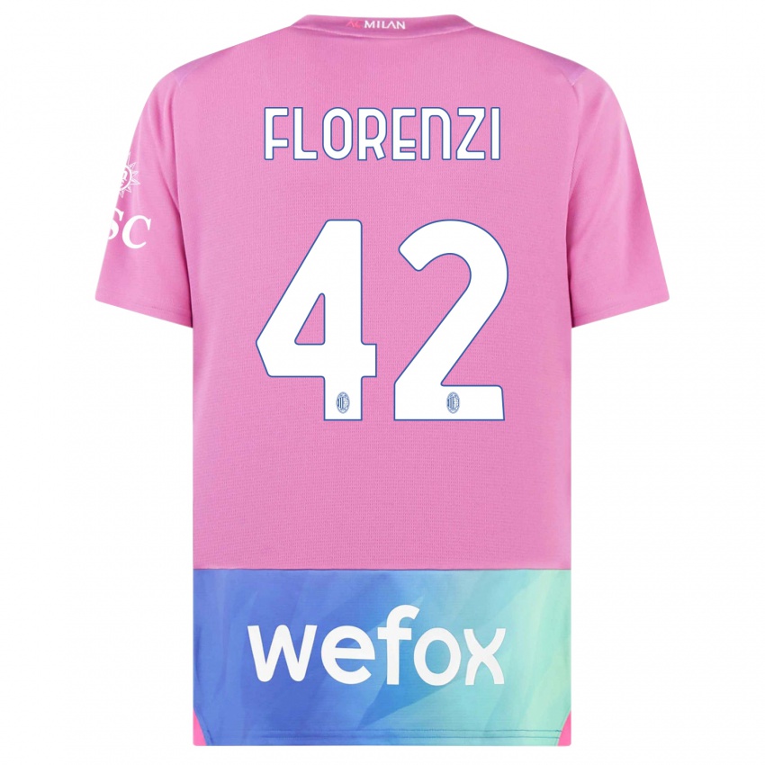 Hombre Camiseta Alessandro Florenzi #42 Rosado Morado Equipación Tercera 2023/24 La Camisa
