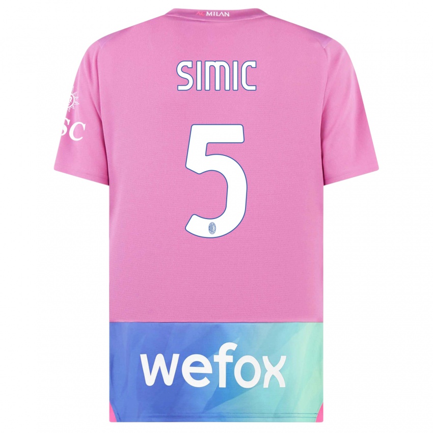 Hombre Camiseta Jan-Carlo Simic #5 Rosado Morado Equipación Tercera 2023/24 La Camisa