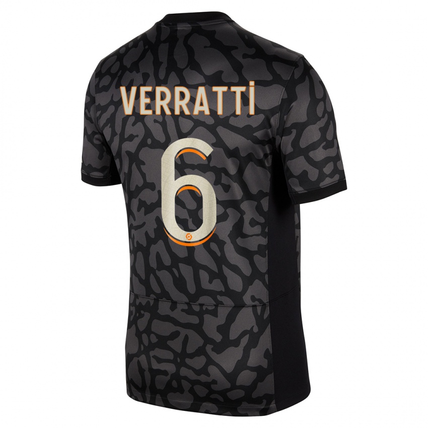 Hombre Camiseta Marco Verratti #6 Negro Equipación Tercera 2023/24 La Camisa