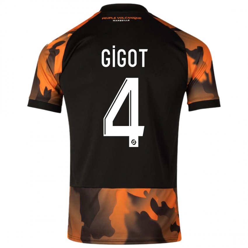 Hombre Camiseta Samuel Gigot #4 Negro Naranja Equipación Tercera 2023/24 La Camisa
