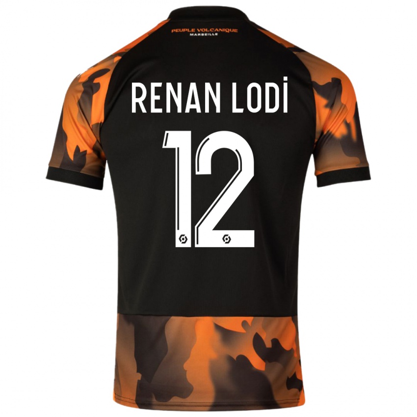 Hombre Camiseta Renan Lodi #12 Negro Naranja Equipación Tercera 2023/24 La Camisa