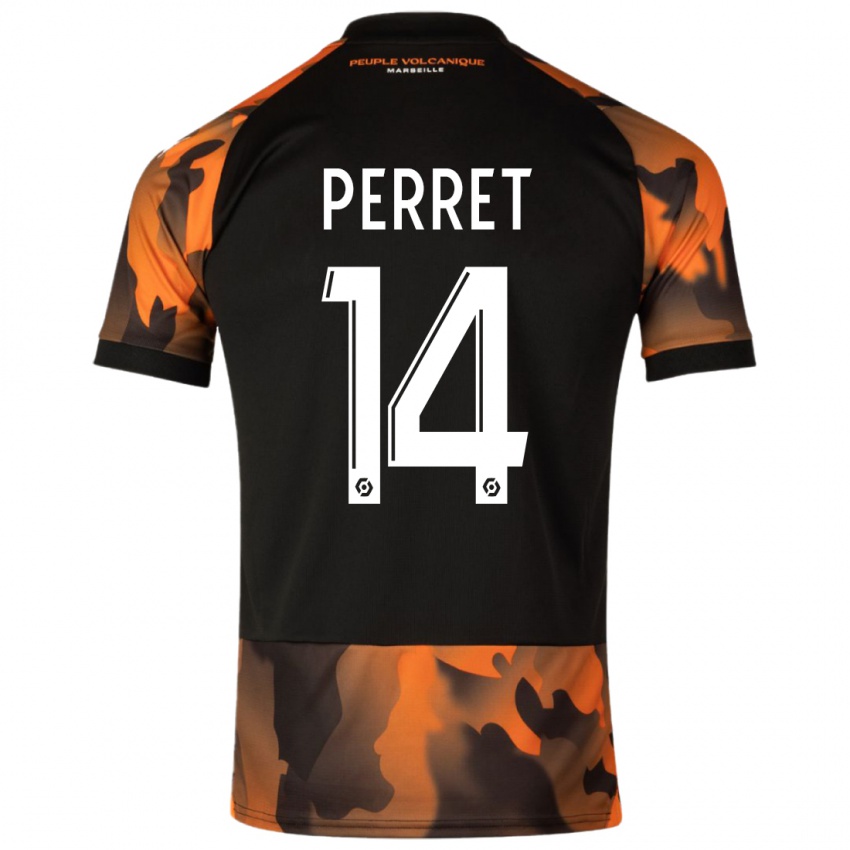 Hombre Camiseta Jenny Perret #14 Negro Naranja Equipación Tercera 2023/24 La Camisa
