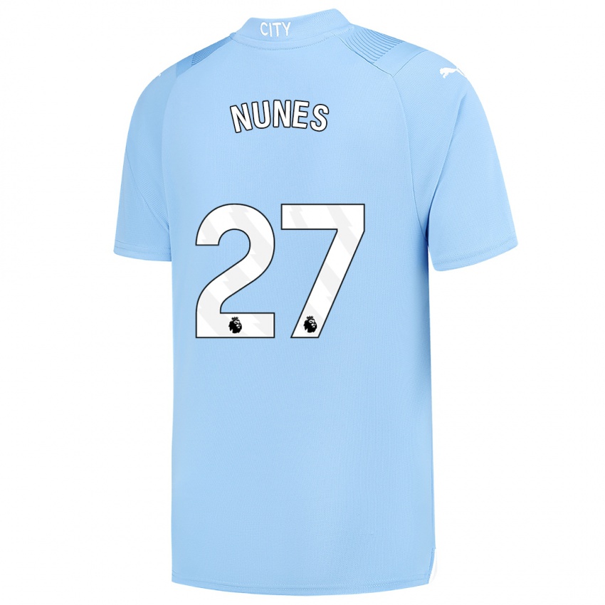 Mujer Camiseta Matheus Nunes #27 Azul Claro 1ª Equipación 2023/24 La Camisa