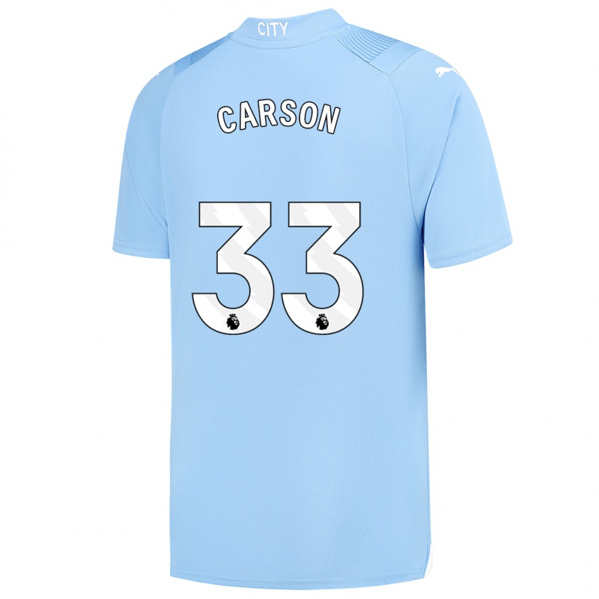 Mujer Camiseta Scott Carson #33 Azul Claro 1ª Equipación 2023/24 La Camisa