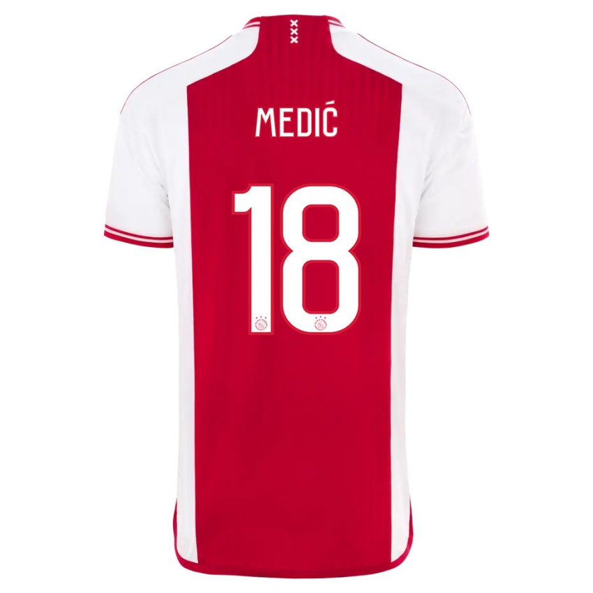 Mujer Camiseta Jakov Medic #18 Rojo Blanco 1ª Equipación 2023/24 La Camisa