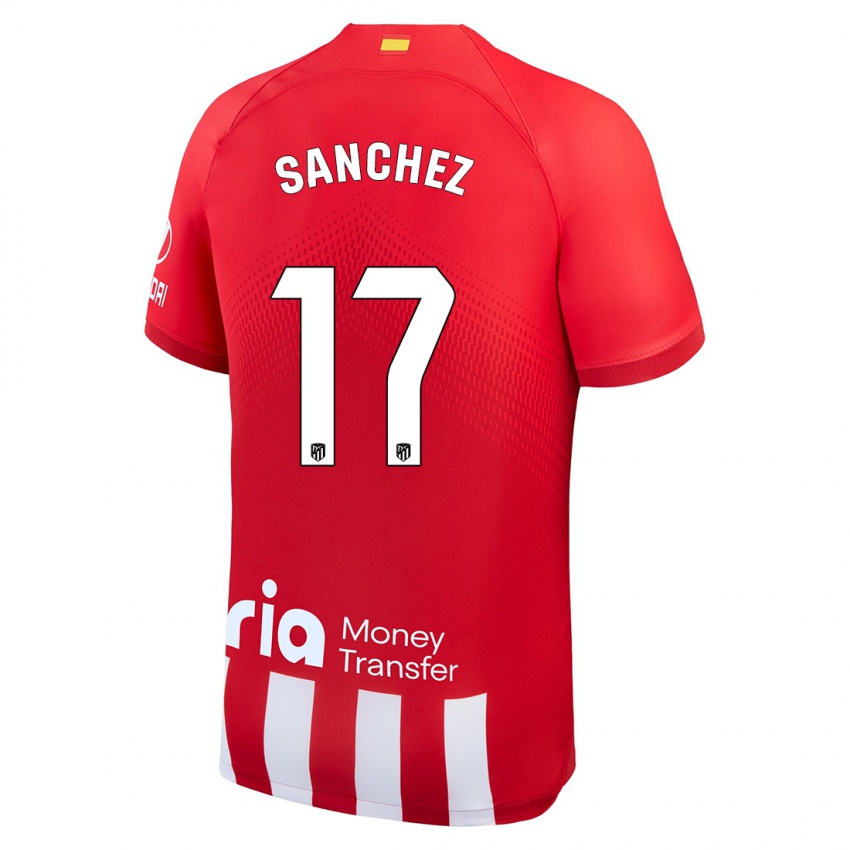 Mujer Camiseta Manu Sanchez #17 Rojo Blanco 1ª Equipación 2023/24 La Camisa
