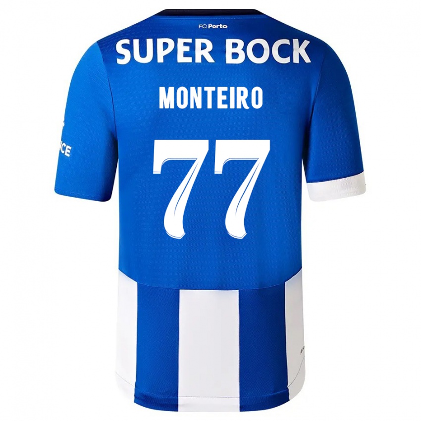 Mujer Camiseta Rui Monteiro #77 Azul Blanco 1ª Equipación 2023/24 La Camisa
