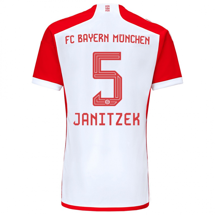 Mujer Camiseta Justin Janitzek #5 Rojo Blanco 1ª Equipación 2023/24 La Camisa