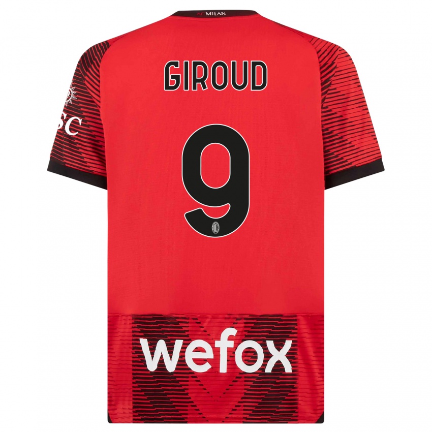 Mujer Camiseta Olivier Giroud #9 Negro Rojo 1ª Equipación 2023/24 La Camisa