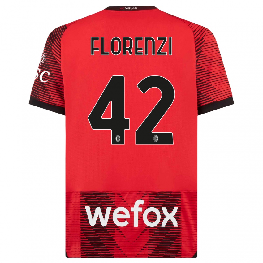 Mujer Camiseta Alessandro Florenzi #42 Negro Rojo 1ª Equipación 2023/24 La Camisa