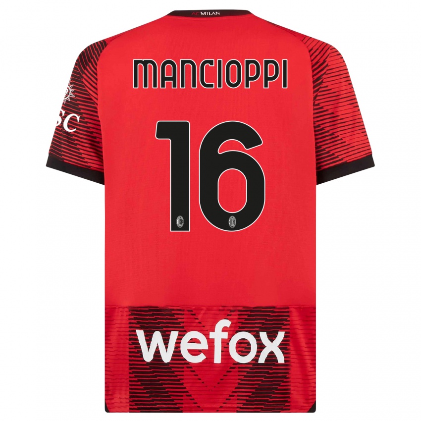 Mujer Camiseta Tommaso Mancioppi #16 Negro Rojo 1ª Equipación 2023/24 La Camisa