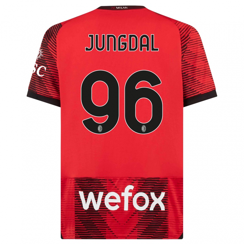 Mujer Camiseta Andreas Jungdal #96 Negro Rojo 1ª Equipación 2023/24 La Camisa