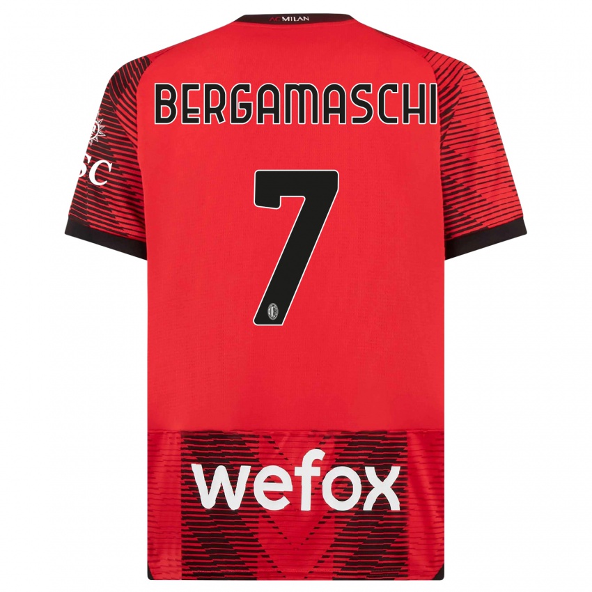 Mujer Camiseta Valentina Bergamaschi #7 Negro Rojo 1ª Equipación 2023/24 La Camisa