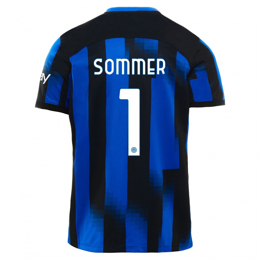 Mujer Camiseta Yann Sommer #1 Azul Negro 1ª Equipación 2023/24 La Camisa